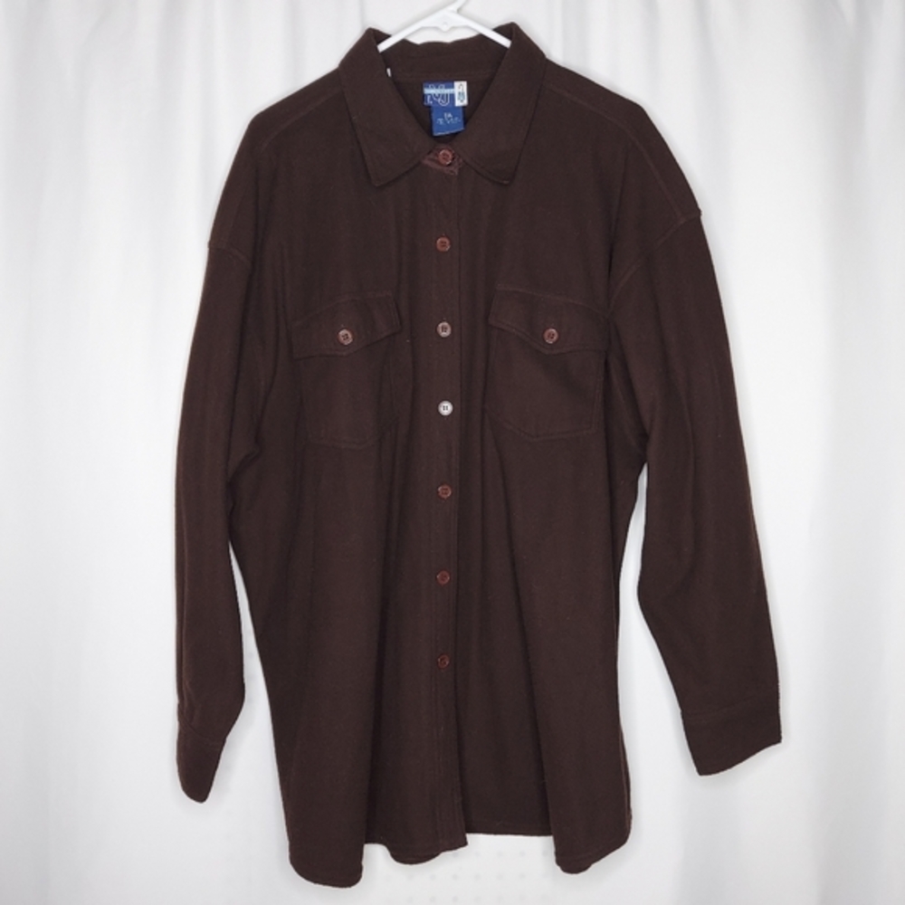 Venezia Brown Flannel Button Shirt Women 2X 18/20 Flap Pocket 90s Grunge - Picture 1 of 6